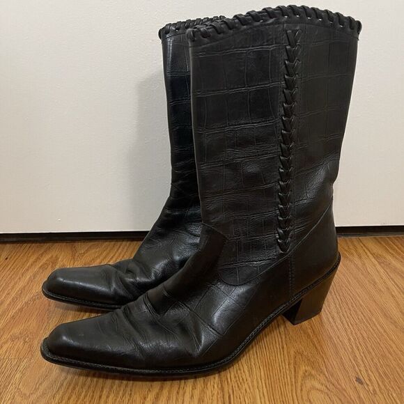 STUART WEITZMAN black crocodile leather western point toe boots size 8W - Picture 1 of 10